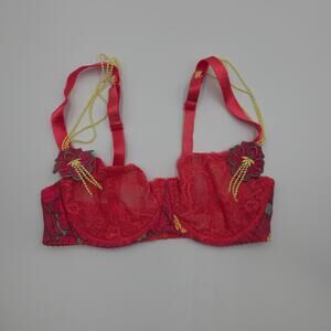 Aubade Half-Cup Bra Floral Applique Beaded in Fuchsia Size 30D